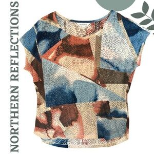 🛍️3/$40 Northern Reflections Multicolor Abstract Burnout Short Sleeve Top Medium
